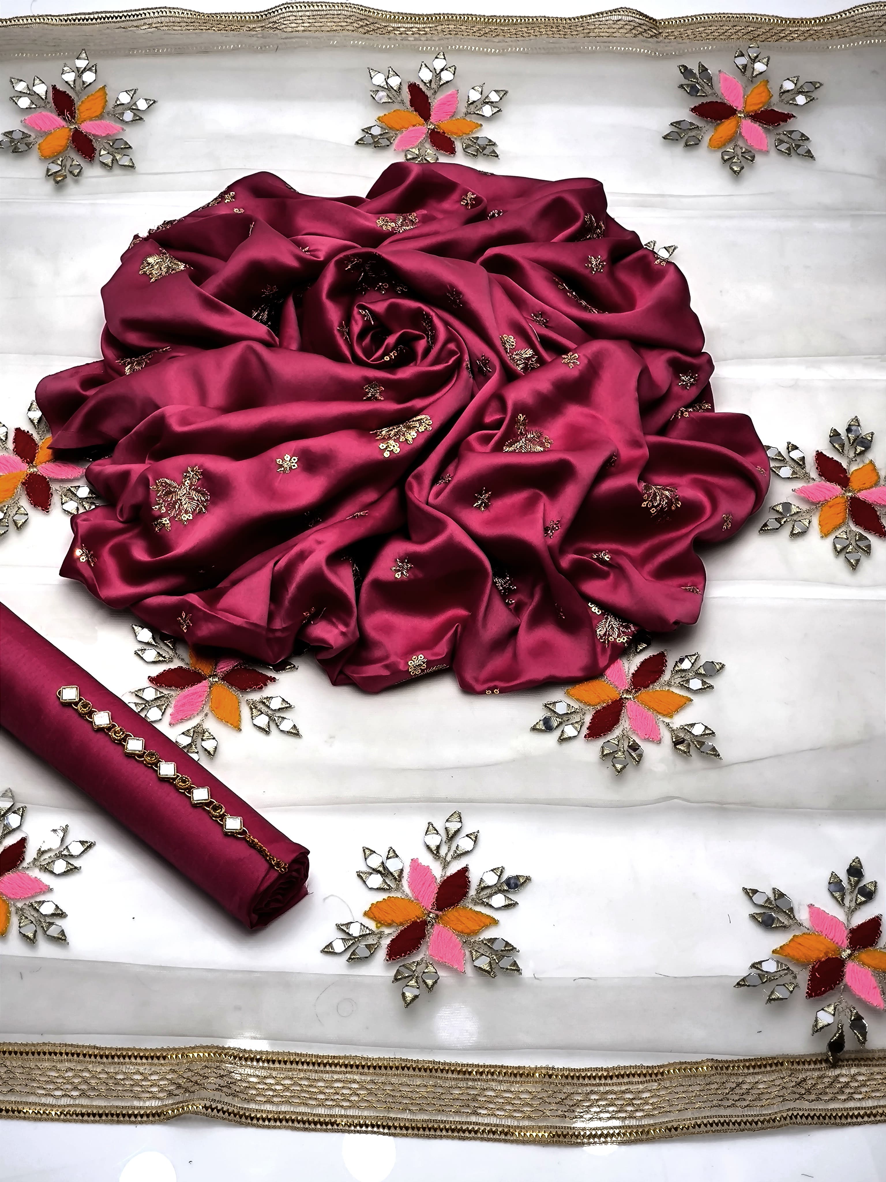 Fancy 3PC Shamooz Silk Embroidered Dress Collection